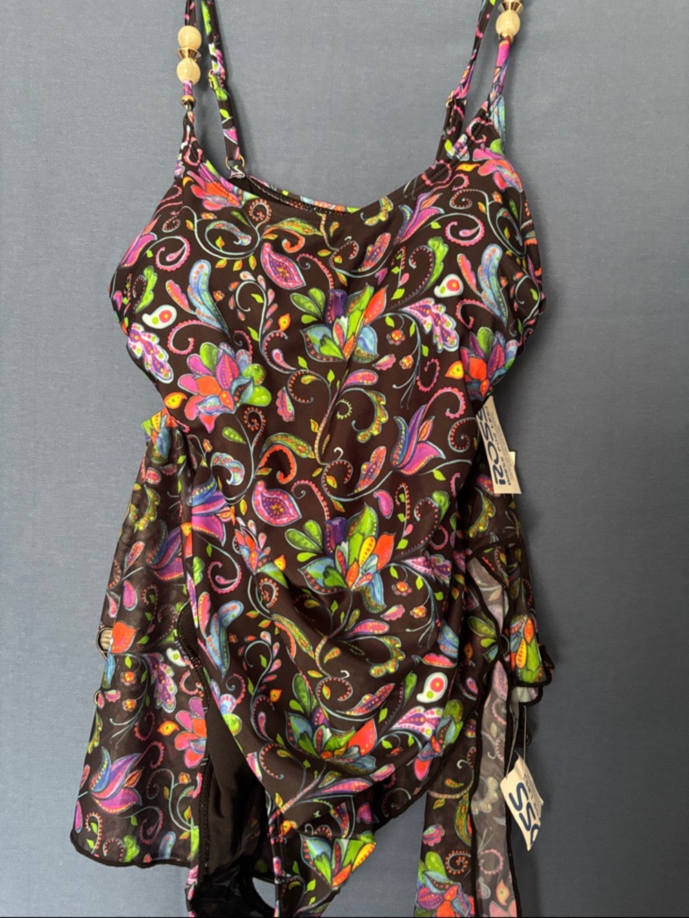 Nicole Miller Brown Floral Paisley Swim Sarong with Bright Accents